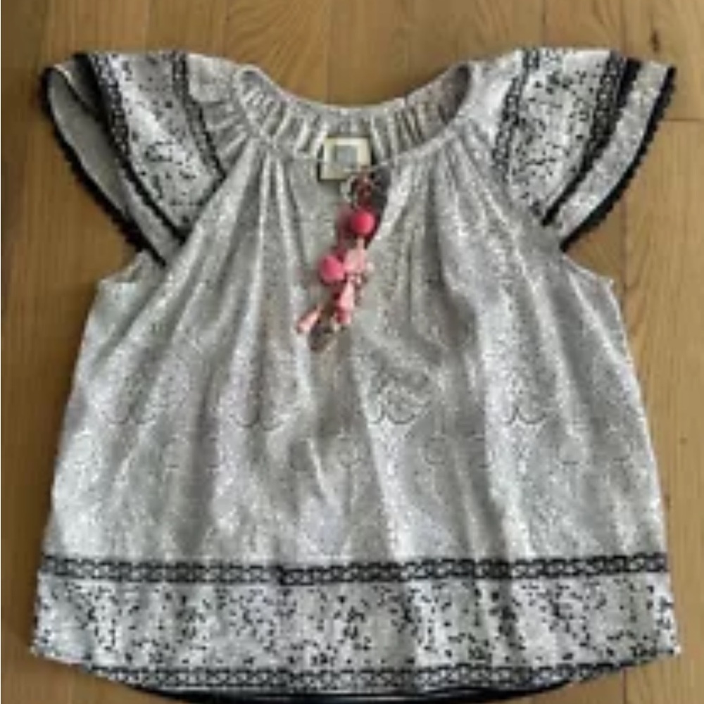Bell by Alicia Bell PHOEBE Silk Cotton Flutter Sleeve Top with Shell Tassel Tie